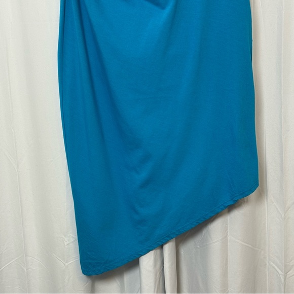Michael Stars Ruched Midi Tee Dress NWT Sleeveless Asymmetrical Hem Blue Large - Picture 12 of 14